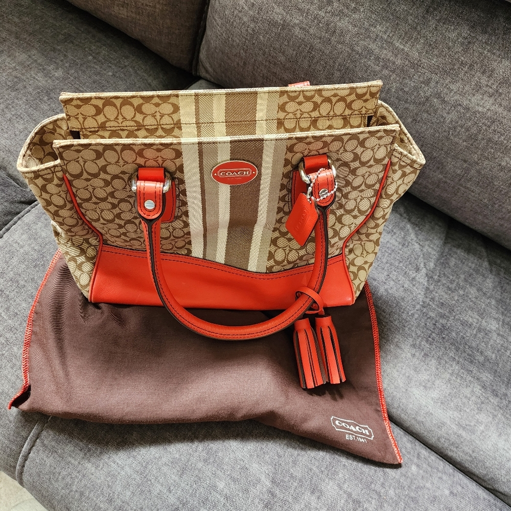 Coach 19915 Legacy Signature Stripe Candace Khaki/Orange